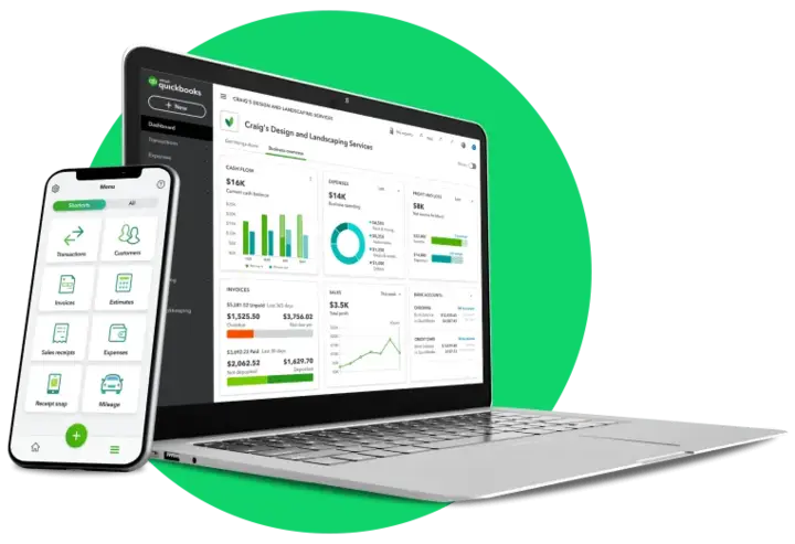 QuickBooks cloud accounting on mobile and laptop